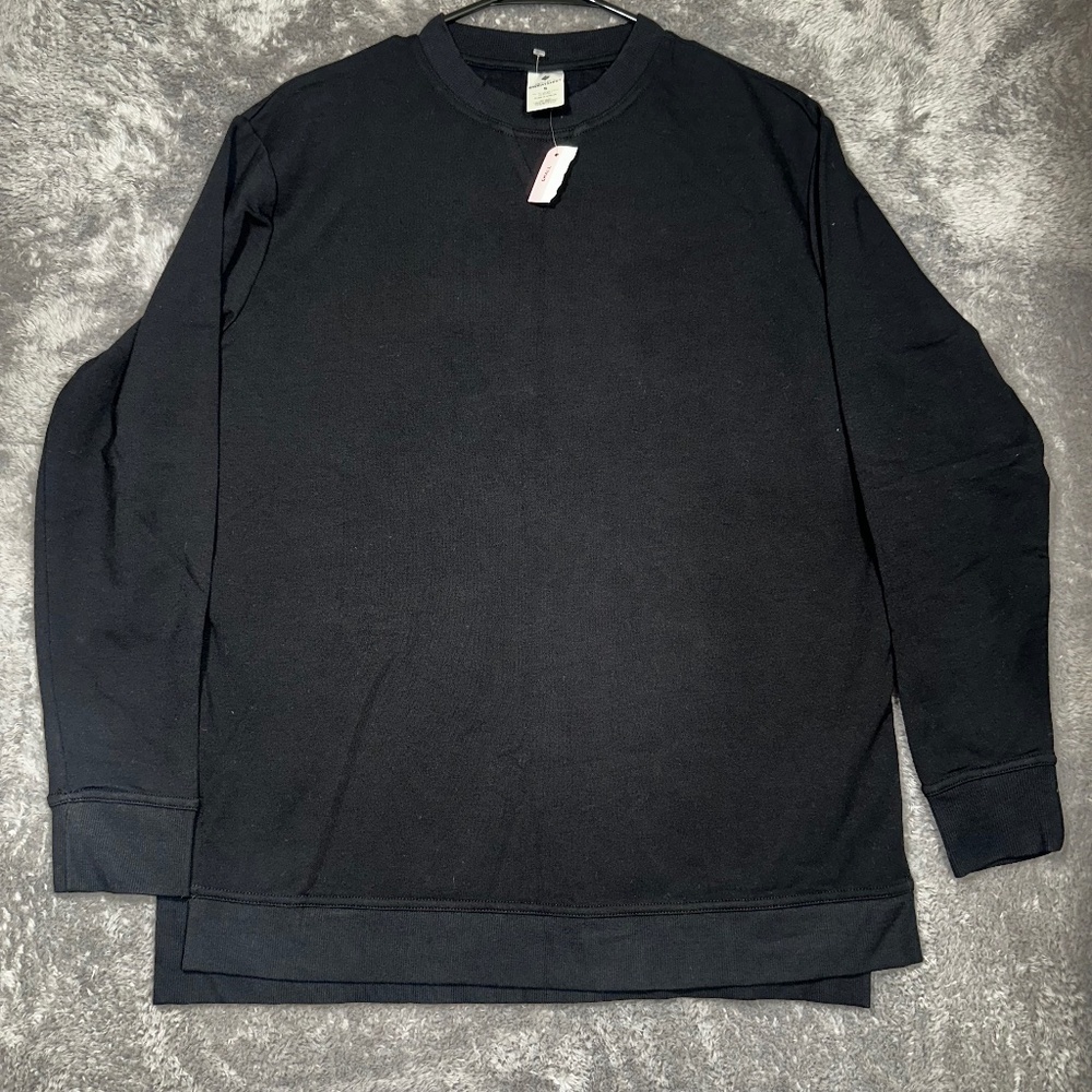 French Terry Sweatshirt Small Black Soot Long Sleeve Pullover Cotton Modal Blend